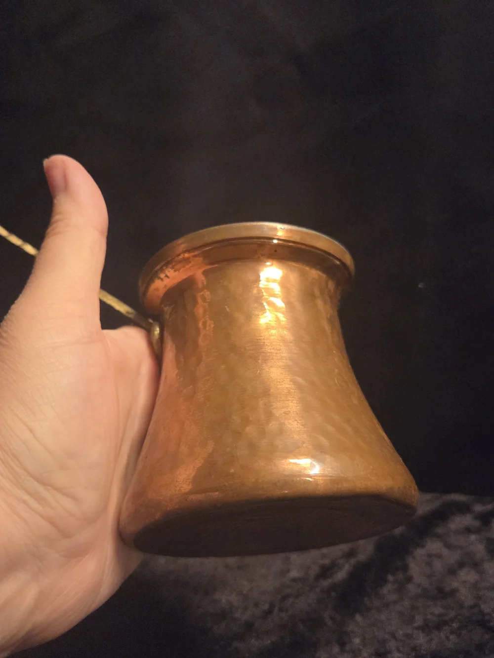 Hand-Hammered Copper Turkish Coffee Pot with Gold-Tone Handle - Brown